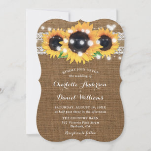 Sunflower String Lights Burlap Lace Wedding Invitation