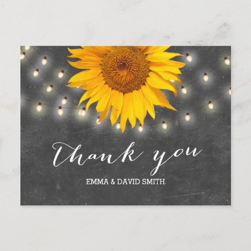 Sunflower  String Lights Chalkboard Thank You Postcard