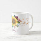 Sunflower String Lights Floral Monogram Coffee Mug (Front Right)