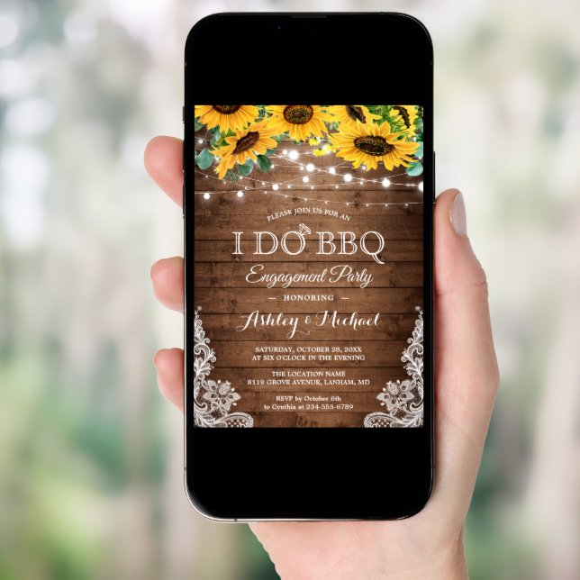 Sunflower String Lights I DO BBQ Engagement Party Invitation (Front Digital)