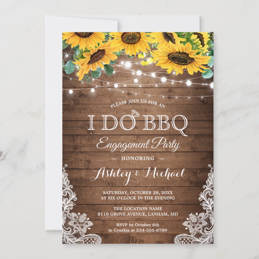 Sunflower String Lights I Do Bbq Engagement Party Invitation Zazzle