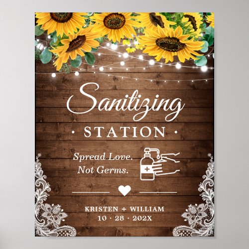 Sunflower String Lights Sanitizing Station Sign