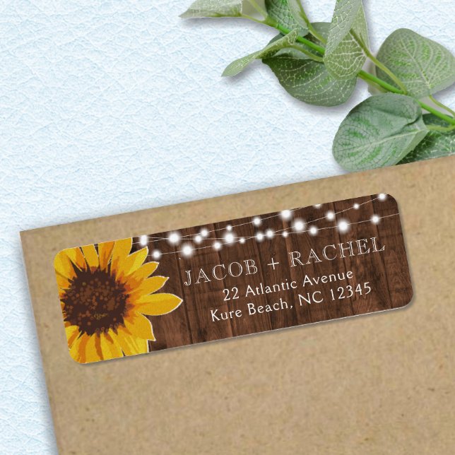Sunflower & String Lights Wedding Address Label (Creator Uploaded)