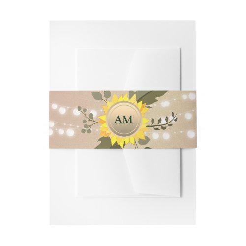 Sunflower String Lights Wedding Invitation Belly Band