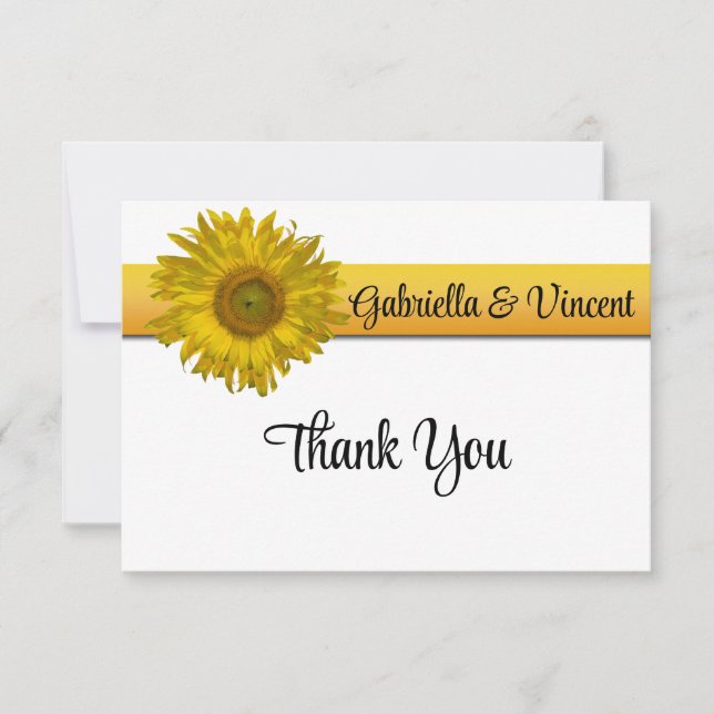 Sunflower Stripe Wedding Flat Thank You Notes (Front)