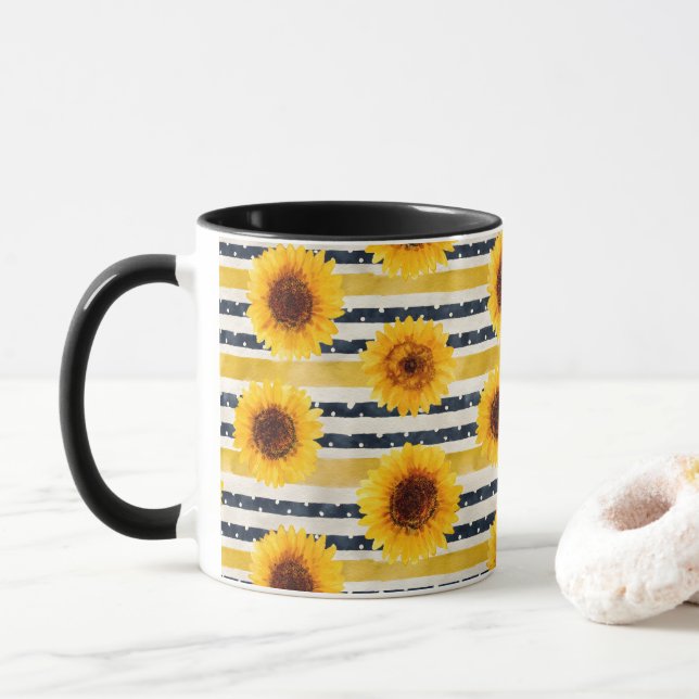 Sunflower Stripes Navy & Yellow  Mug (With Donut)