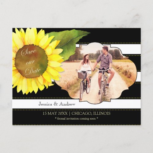 Sunflower  Stripes Wedding Photo Save the Date Announcement Postcard