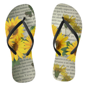Sunflower strips and letters, yellow and green flip flops