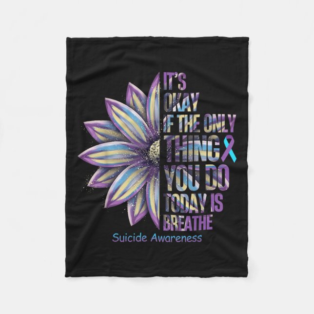 Sunflower Suicide Prevention Awareness Week Teal P Fleece Blanket (Front)