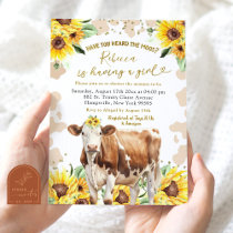 Sunflower Summer Cow Farm Girl Baby Shower Invitation