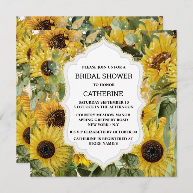 Sunflower summer elegant collage editable bridal  invitation (Front/Back)
