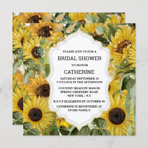 Sunflower summer elegant collage editable bridal  invitation