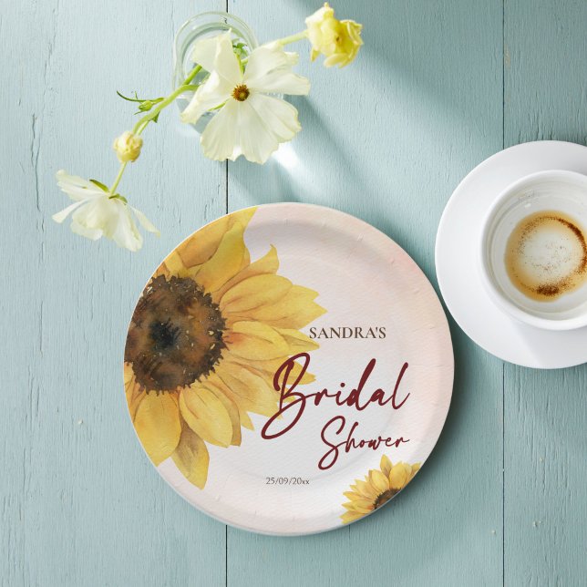 Sunflower summer fall bridal shower printed paper plates (Sunflower summer fall bridal shower printed paper plates rustic sunflower personalized tableware)
