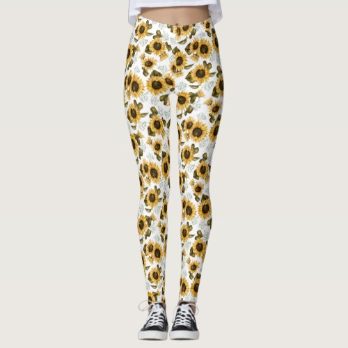 Sunflower Summer Floral Pattern Leggings