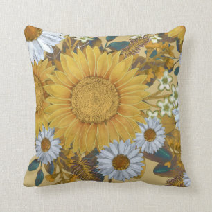 Sunflower Summer Garden Throw Pillow