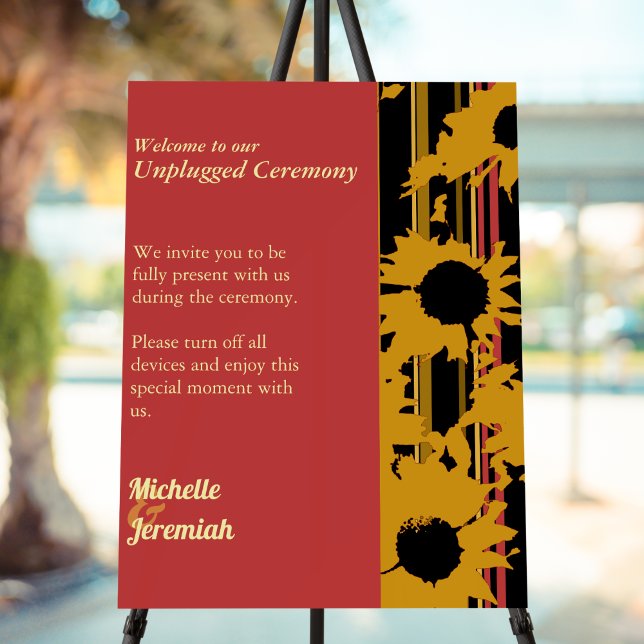 Sunflower Summer Gold Red Unplugged Wedding Sign (Creator Uploaded)