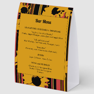 Sunflower Summer Gold Red Wedding Bar Menu Paper Table Tent