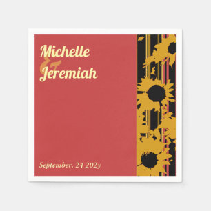 Sunflower Summer Gold Red Wedding Cocktail Napkins