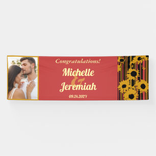 Sunflower Summer Gold Red Wedding Congratulations  Banner