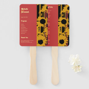 Sunflower Summer Gold Red Wedding Hand Fan