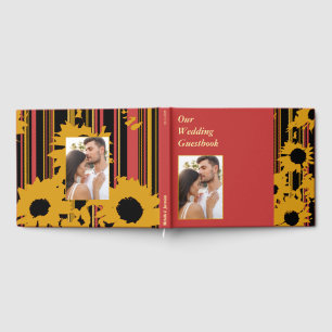 Sunflower Summer Gold Red Wedding Hardcover Photo Guest Book