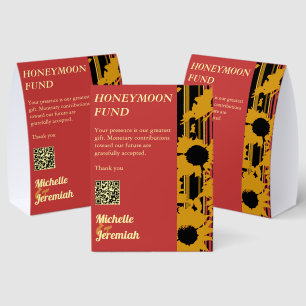 Sunflower Summer Gold Red Wedding Honeymoon Fund Paper Table Tent