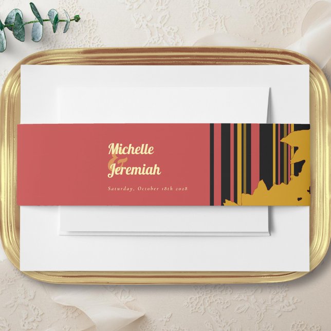 Sunflower Summer Gold Red Wedding Invitation Belly Band (Creator Uploaded)