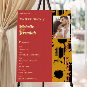 Sunflower Summer Gold Red Wedding Photo Welcome Foam Board