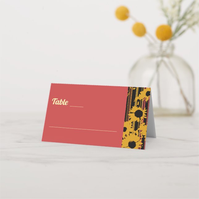 Sunflower Summer Gold Red Wedding  Place Card (Front)