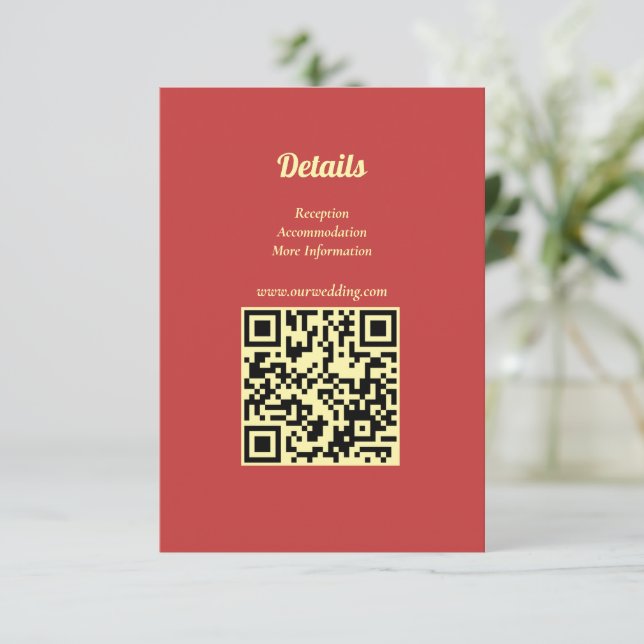 Sunflower Summer Gold Red Wedding QR Code Enclosure Card (Standing Front)