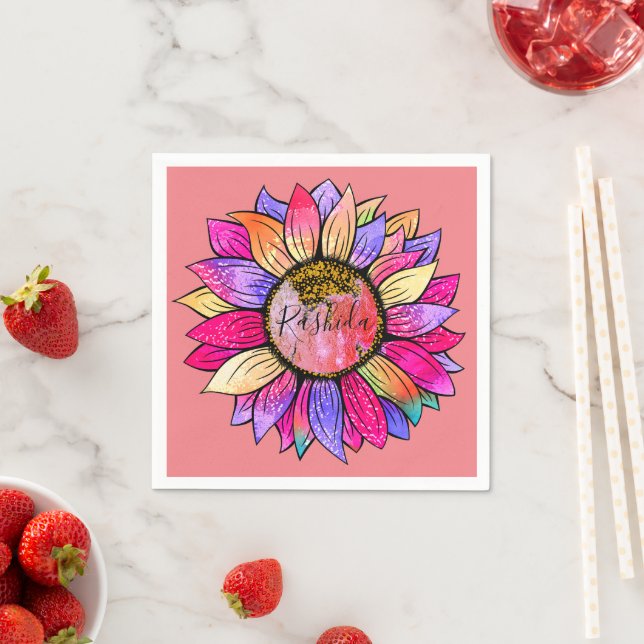 Sunflower Summer Pink and Purple  Napkins (Insitu)