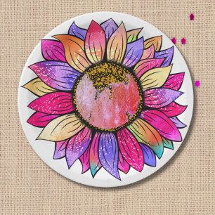 Sunflower Summer Pink and Purple Paper Plate