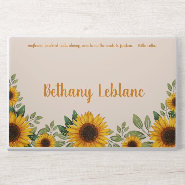 Sunflower Summer Roads to Freedom Quote HP Laptop Skin (Front)