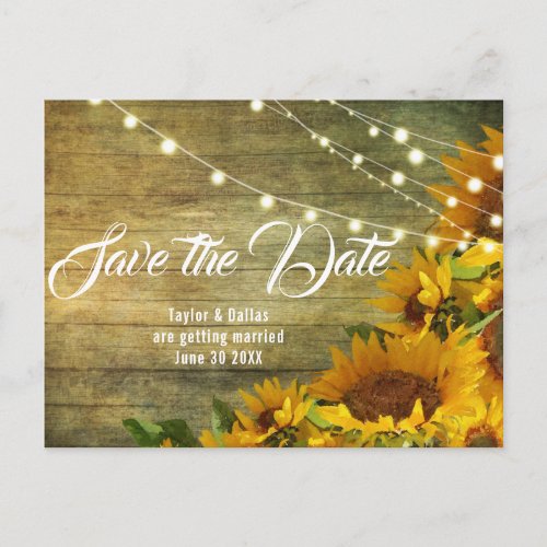 Sunflower Summer  Rustic Americana Save the Date Postcard