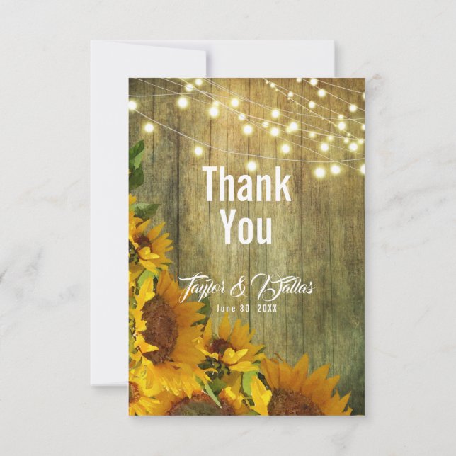 Sunflower Summer | Rustic Americana Thank You Invitation (Back)