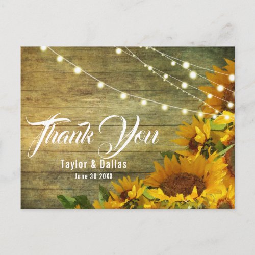 Sunflower Summer  Rustic Americana Thank You Postcard