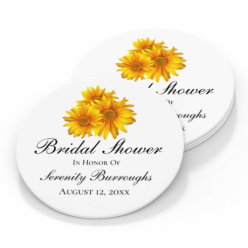 Sunflower Summer Yellow Floral Bridal Shower  Round Paper Coaster