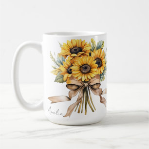 Sunflower Summer Yellow Watercolor Custom Name Coffee Mug