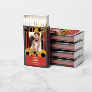 Sunflower Sunset Coral Gold Modern Wedding Photo Matchboxes