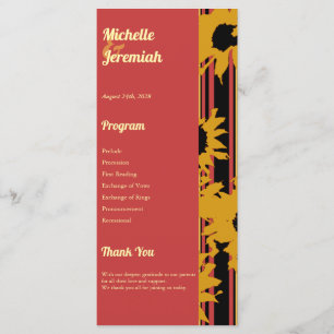 Sunflower Sunset Coral Gold Modern Wedding Program
