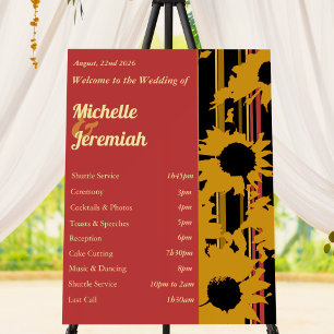Sunflower Sunset Coral Gold Modern Wedding Program Foam Board