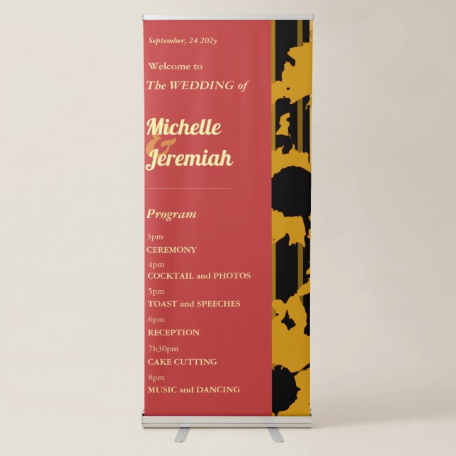 Sunflower Sunset Coral Modern Wedding Welcome Sign (Front)