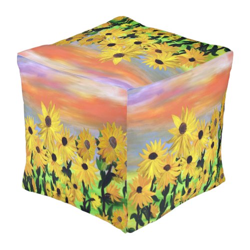 Sunflower sunset floral pouf ottoman with my art