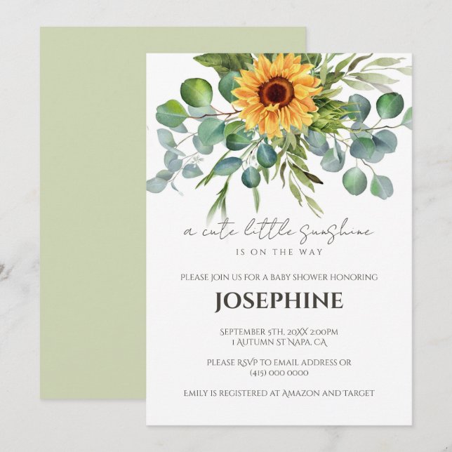 Sunflower Sunshine Fall Baby Shower Invitation (Front/Back)