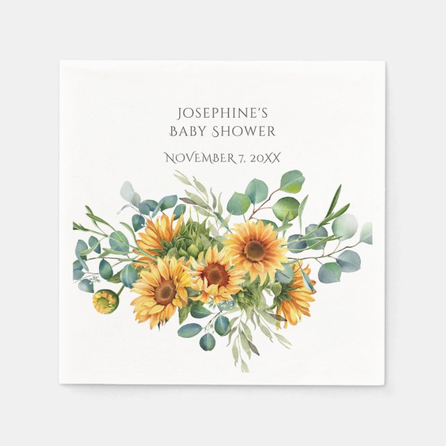 Sunflower Sunshine Fall Baby Shower Napkins (Front)