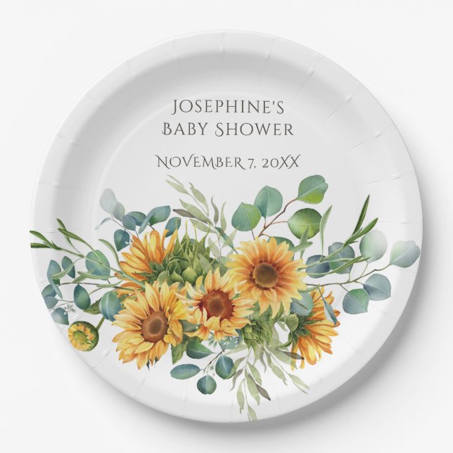 Sunflower Sunshine Fall Baby Shower Paper Plates (Front)