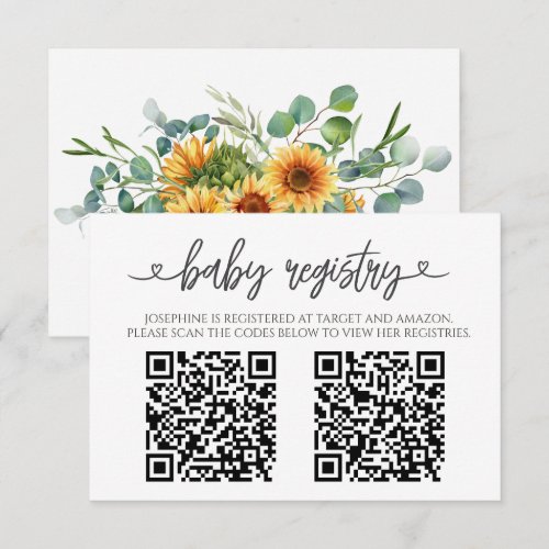 Sunflower Sunshine Fall Baby Shower QR Code Enclosure Card