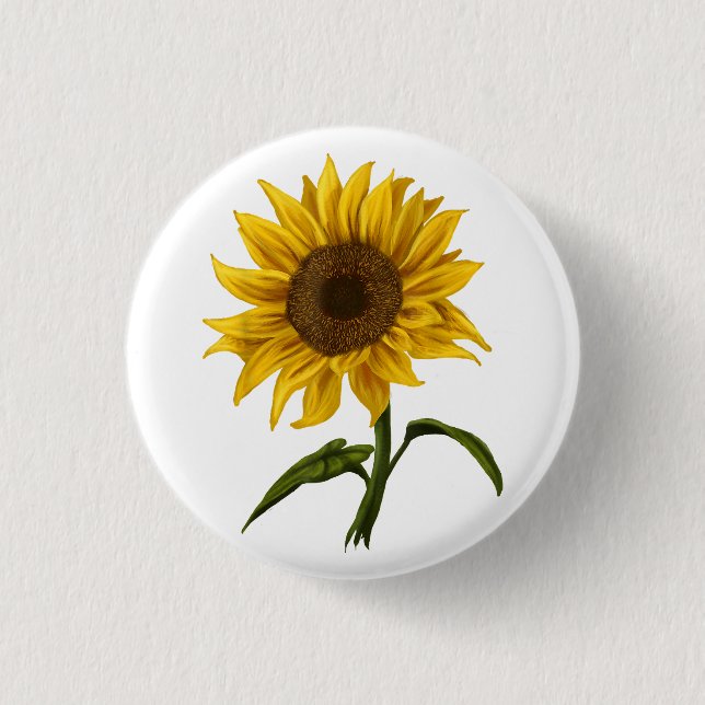 Sunflower Sunshine Floral Watercolor Flower Button (Front)