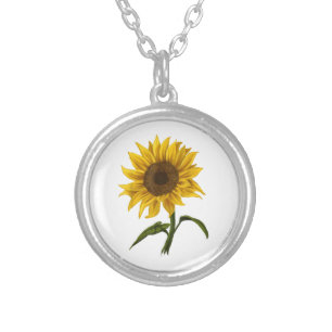 Sunflower Sunshine Floral Watercolor Flower Silver Plated Necklace