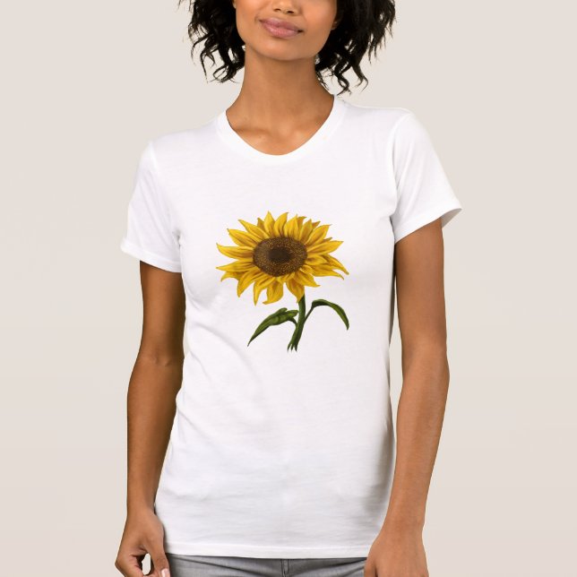 Sunflower Sunshine Floral Watercolor Flower T-Shirt (Front)